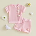 thumbnail image 2 of Hessimy Toddler Girl Shorts Set Summer Clothes Short Sleeve Tshirt and Pocket Shorts,Stretchy Comfy Waist(Pink,6-12 Months), 2 of 7