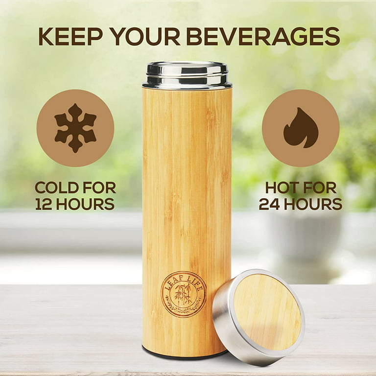 Bamboo Tumbler 16oz - Black  Vacuum Insulated Stainless Steel by