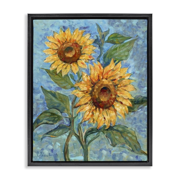 Stupell Industries Cottage Traditional Sunflowers on Blue Black Floating Frame Canvas Art, 17 x 21, by Paul Brent
