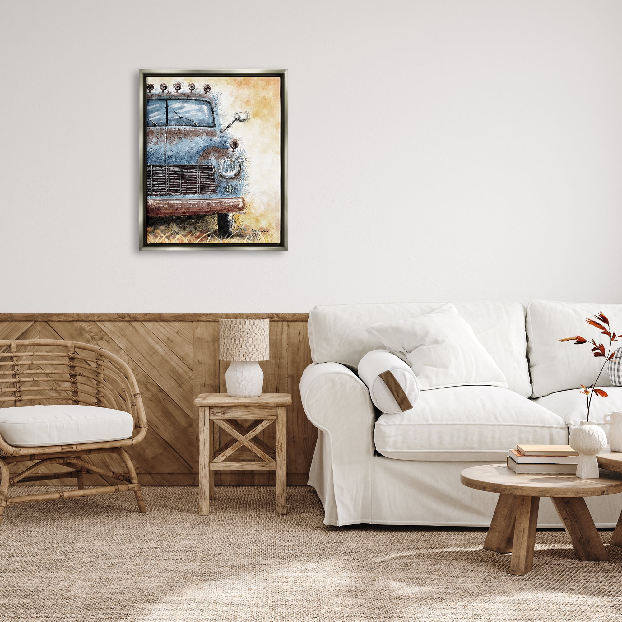 Stupell Industries Rustic Farmhouse Truck Transportation Painting Gray Floater Framed Art Print Wall Art, 25 x 31