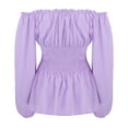 thumbnail image 5 of Odeerbi Shirts for Women Tops Blouses 2025 Long Sleeve Off-Shoulder Ruffled Elastic Tie Tunic Purple, 5 of 9