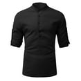 thumbnail image 2 of HAPIMO Men's Loose Cotton Shirts Fashion Comfy Holiday Long Sleeve Tops Half Button Tees Casual Relaxed Solid Black M, 2 of 4