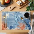 thumbnail image 2 of Blue Red Seahorse Coastal Placemats Set of 6 Retro Beach Coral Nautical Place Mats Indoor Wipeable Table Mats Washable Cloth Dining Table Placemats for Kitchen Holiday Party Home Decor 13x19 Inch, 2 of 9