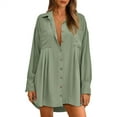 thumbnail image 1 of Qertyioot Robes pour Femmes Manches Courtes Col en V Cordon de Serrage Décontracté Volanté Robe Trapèze Mini, 1 of 9