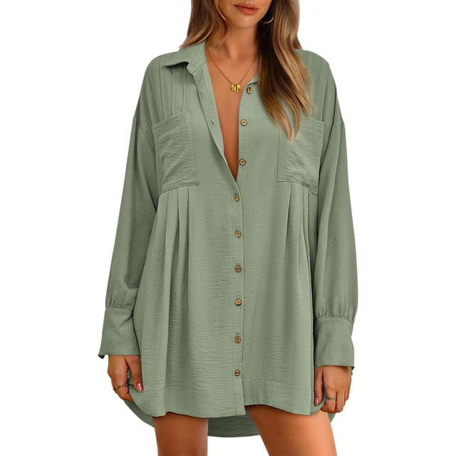 Qertyioot Robes pour Femmes Manches Courtes Col en V Cordon de Serrage Décontracté Volanté Robe Trapèze Mini