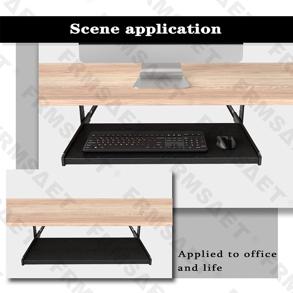 FRMSAET Office Furniture Accessories Home Hardware 20 inches Keyboard Drawer Tray Wood Holder Under Desk with Adjustable Height slide . (20 inches,Black)