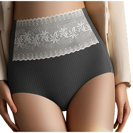 Fancifize Womens Lace Full Brief Panties Breathable Seamless Underwear High Waist Ice Silk Panties No Show Underwear Briefs M Black