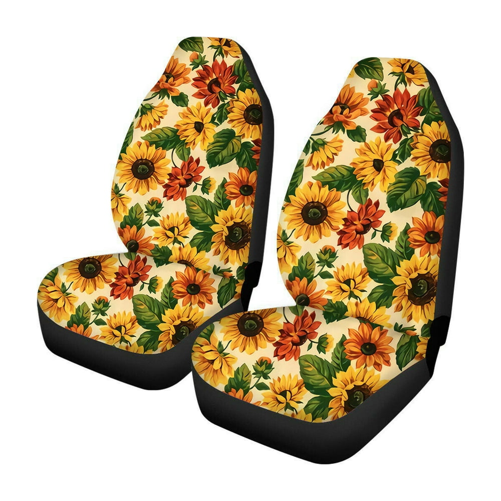 2pcs/Set Sunflower Printed Four Seasons General Car Front Seat Cover