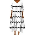 thumbnail image 2 of Drses Women Midi Dress Casual Loose Printed Irregular Buttoned Hem V-Neck 3/4 Sleeve Pleated Summer Dresses, 2 of 5