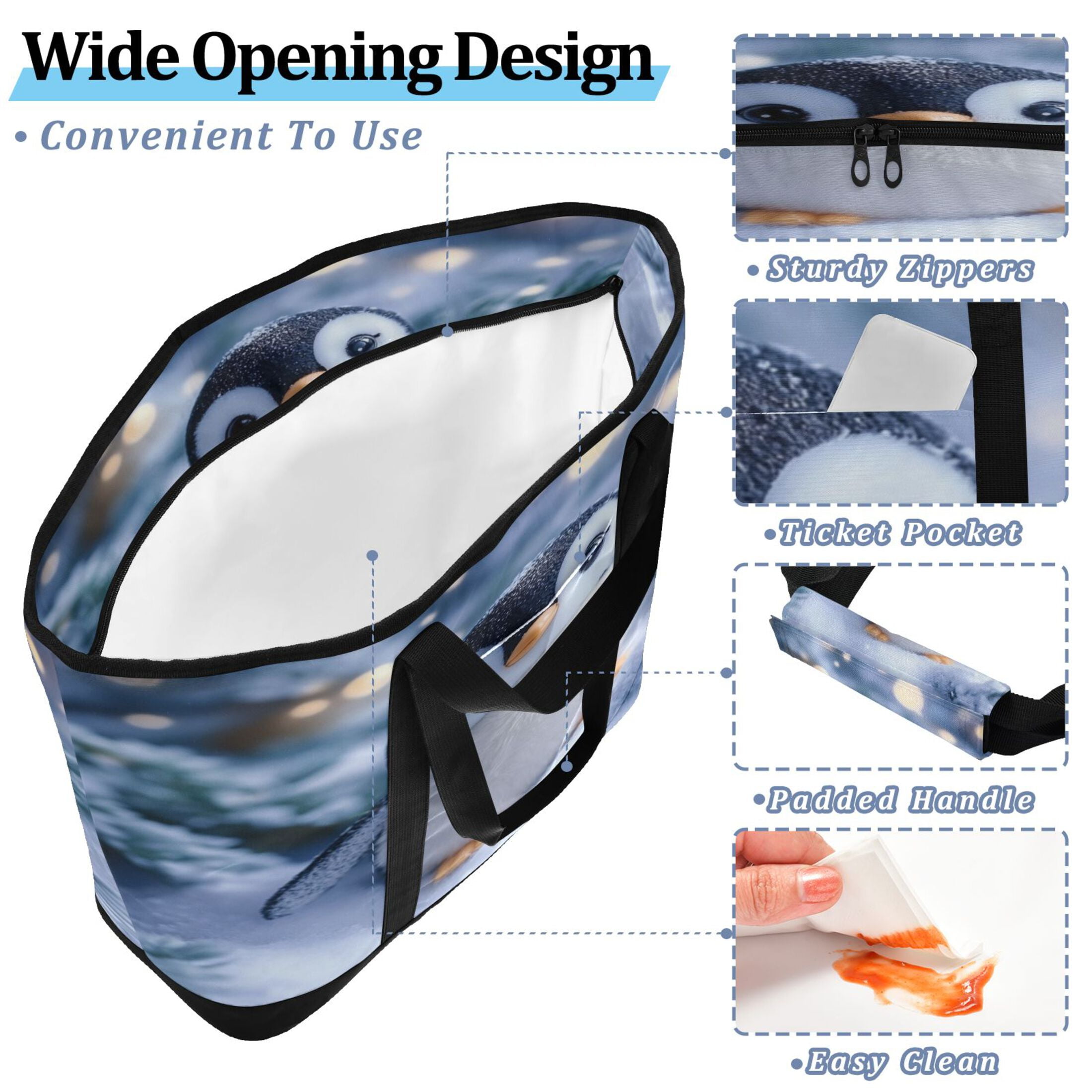 Large Hand-held Ice Pack Picnic Bag Insulation and Refrigeration Suitable for Shopping Picnics and Camping Christmas Penguin