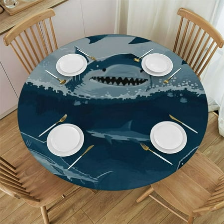 

ONETECH Surrealism Sharks Round Tablecloth Full Width Single-Sided Printing 100% Polyester Fiber 54-58