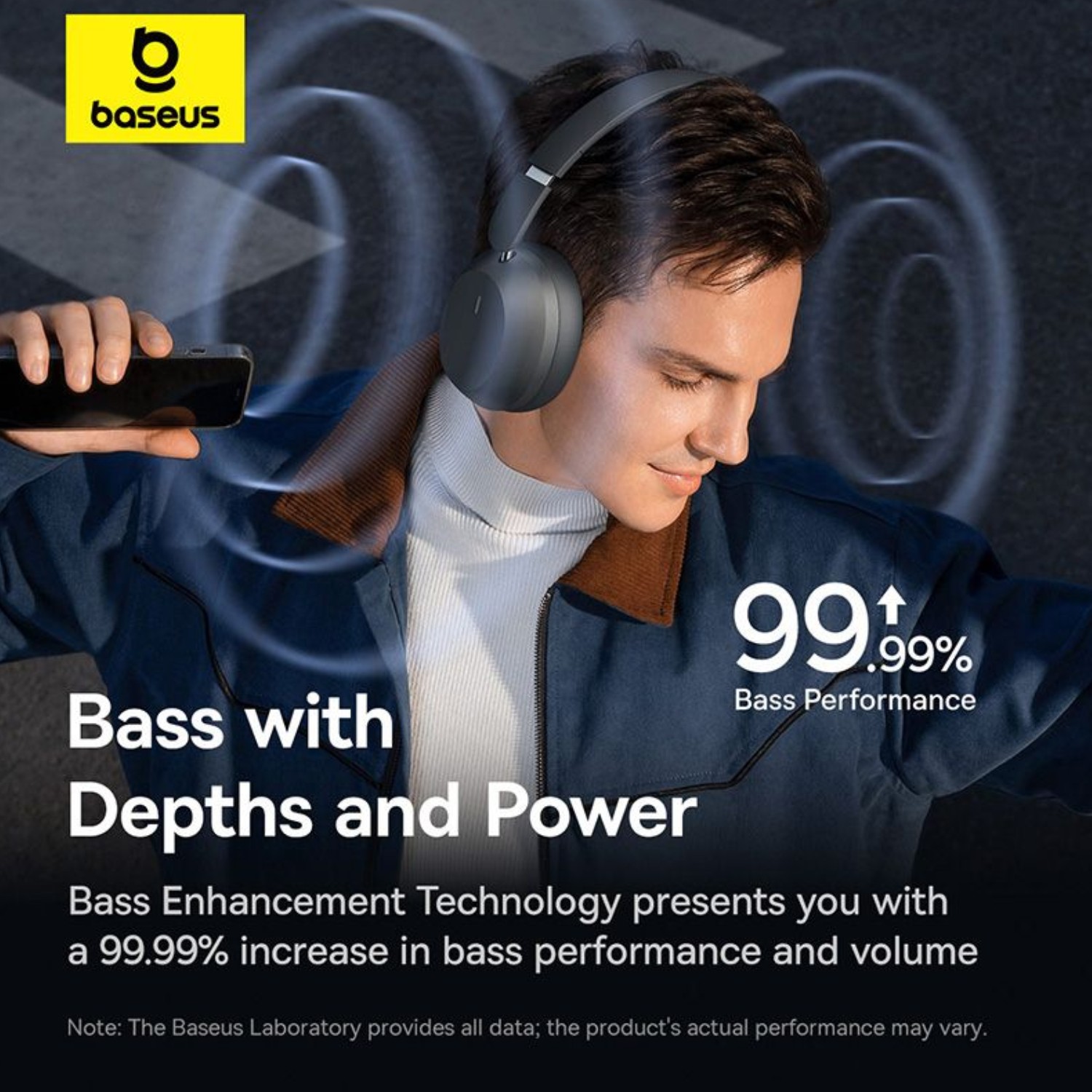 Baseus Bass 35 Max Over-Ear Wireless Headphones with Bluetooth 5.3, 50H Playtime, Deep Bass, Foldable & ENC Mic for Clear Calls, Gray