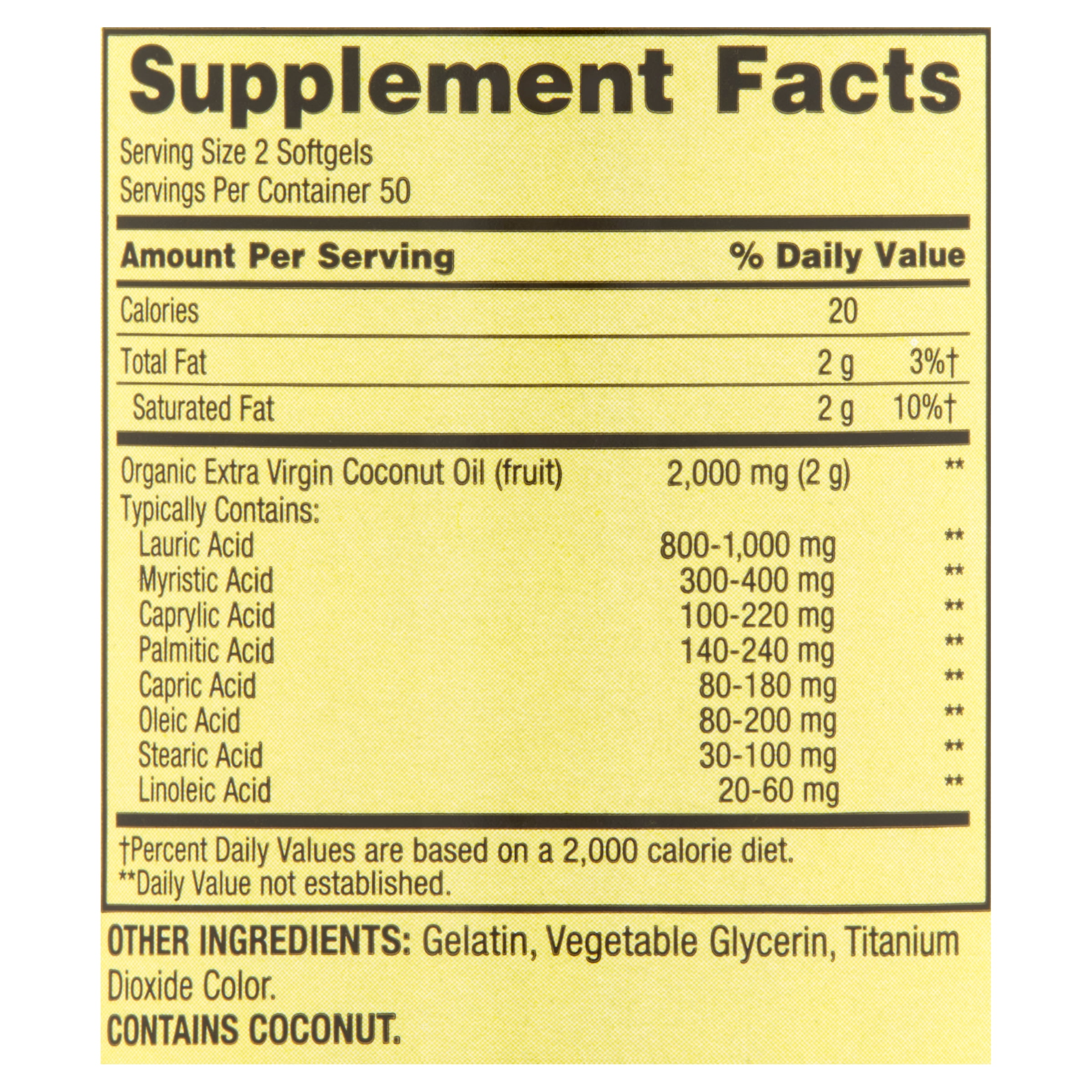 Spring Valley Extra Virgin Coconut Oil, 1,000 MG, Softgels, 100 Count