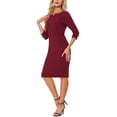 thumbnail image 4 of Allegra K Robe Vintage pour Femmes Manches 3/4 2024 Robe Fourreau de Travail Rouge Foncé, 4 of 6