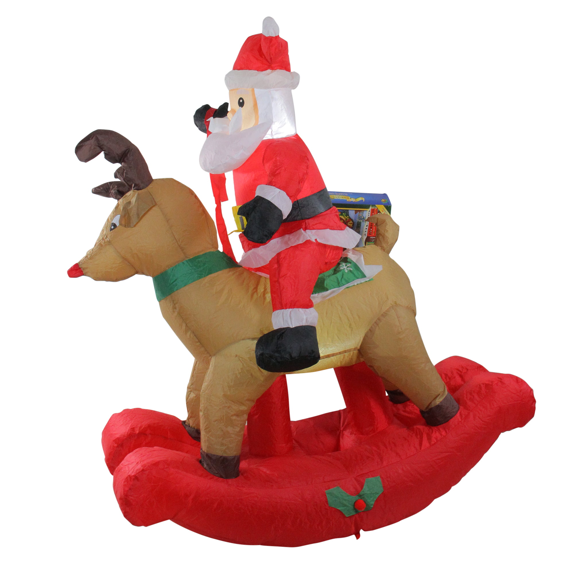 4.75' Pre-Lit Red Inflatable Rocking Reindeer and Santa Outdoor ...