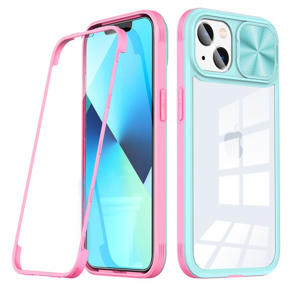 Reiko Full Protection with Phone Protective Film Slide Camera Lens Phone Case for iPhone 14 Plus in Blue