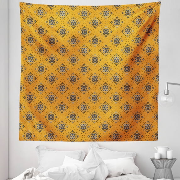 Bohemian Art Tapestry, Nordic Style Snow Flakes Indigenous Christmas Repeated Illustration, Fabric Wall Hanging Decor for Bedroom Living Room Dorm, 5 Sizes, Orange Dark Lavender, by Ambesonne