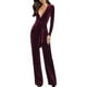thumbnail image 1 of Gibobby Monos Holgados Mono de talla grande para mujer, mono adelgazante de manga larga de Color sólido con cuello en V y piernas anchas para otoño e invierno(Rojo， XXL), 1 of 5