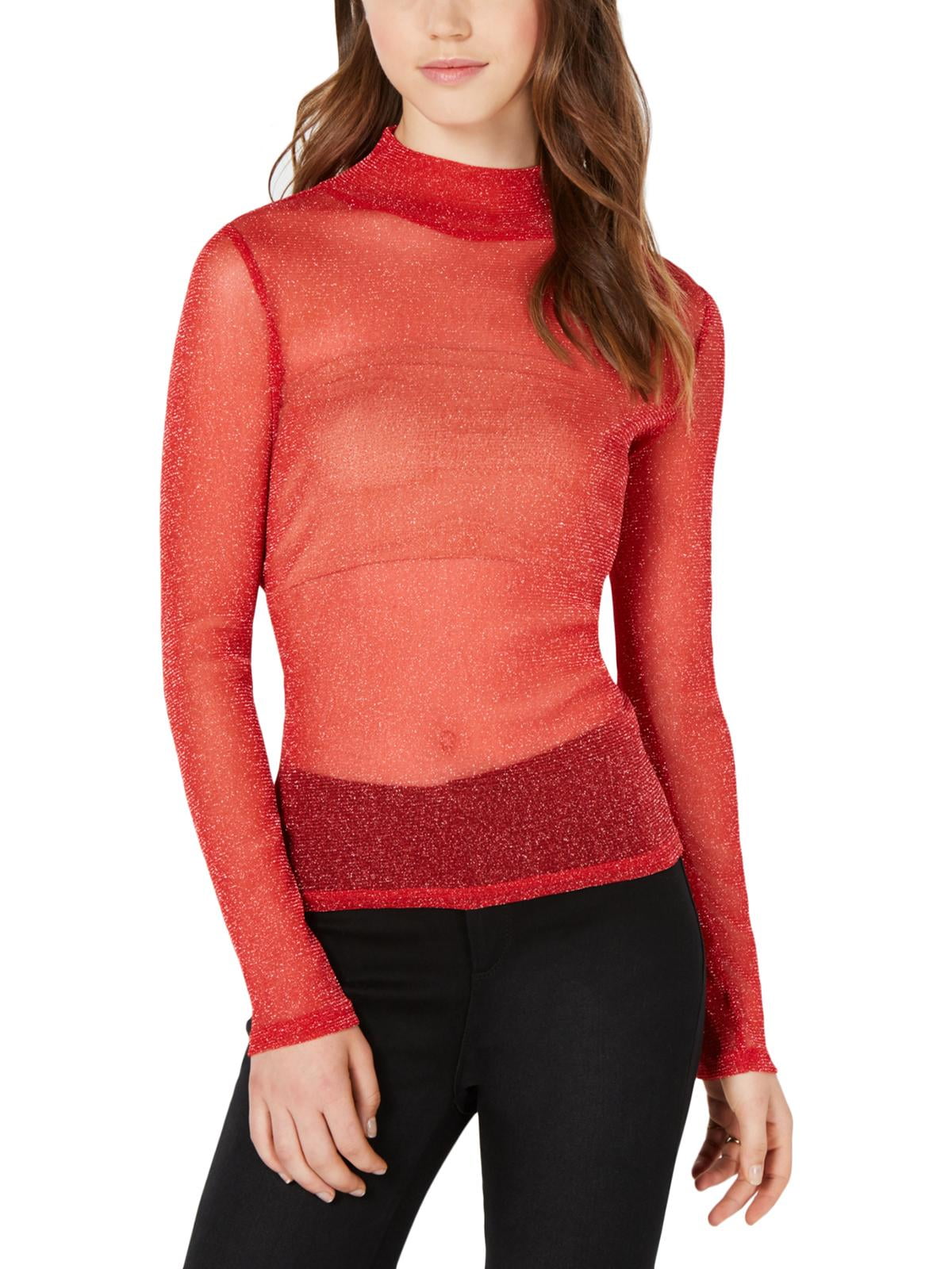red sheer turtleneck