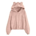 thumbnail image 1 of Women Solid Color Coat Fluffy Jacket Button Down Overcoat Long Sleeve Cardigan Warm Winter Overcoat Windproof Outer Coat, 1 of 3