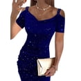 thumbnail image 3 of Gvmfive Women Cold Shoulder Rhinestone Glitter Party Cocktail Dress Short Sleeve Ball Gown Evening Dress, 3 of 4