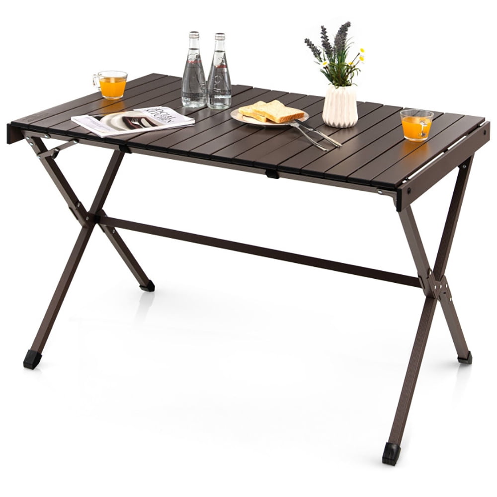 Aimee Lii 4-6 Person Portable Aluminum Camping Table with Carrying Bag, Camp Tables PorTable Foldable, Brown Aimee Lii 4-6 Person Portable Aluminum Camping Table with Carrying Bag, Camp Tables PorTable Foldable, Brown