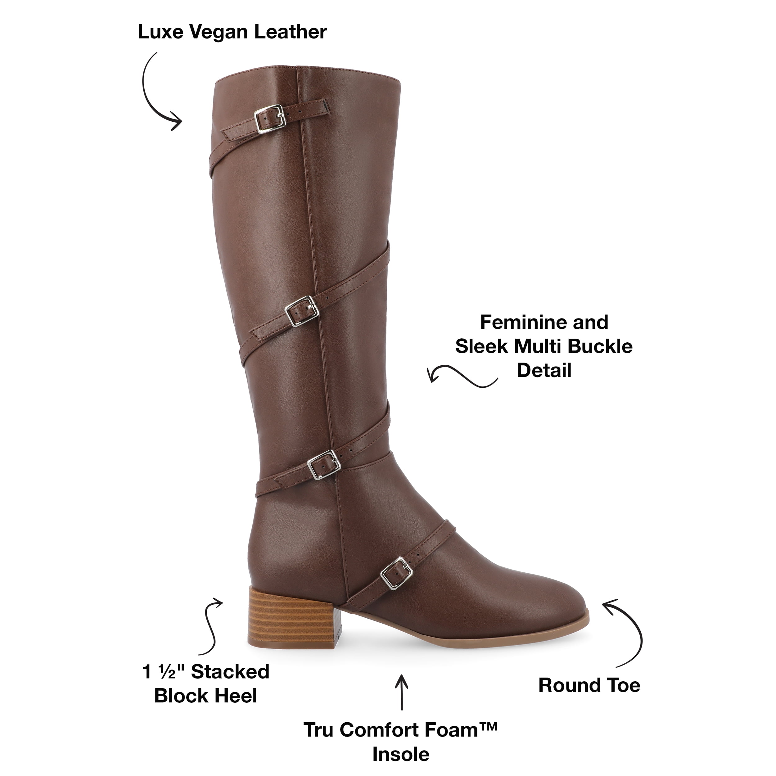Journee Womens Elettra Stacked Block Heel Round Toe Boots