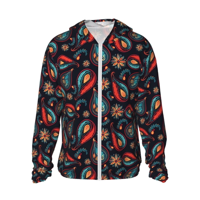 Balery Paisley1 Sudadera ligera de manga larga con capucha y protección solar UPF 50+ para hombre y mujer, ideal para pesca y running-XX-Large