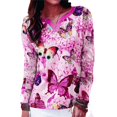 thumbnail image 1 of Camisetas informales para mujer, Tops holgados de manga larga con cuello en V, Tops con estampado de mariposa de dibujos animados, ropa para mujer 2021, 1 of 4