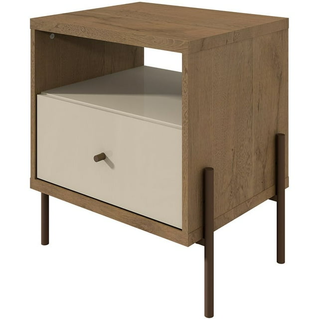 Manhattan Comfort Joy Table de Chevet 1 Tiroir en Blanc et Marron