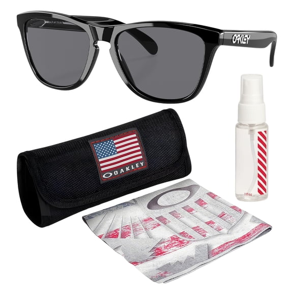Oakley OO9013 Frogskins Square Shaped Non-Polarized Sunglasses for Men - Includes Official Eyewear Kit - Polished Black Frame with Grey Lens