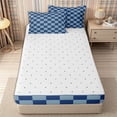thumbnail image 4 of Homewish Geometric Checkered Zipper Queen Comforter Set with Fitted Sheet and 2 Pillowcases, Timeless Grid Zipper Bedding Set, Navy Blue,Reversible,4 Pieces, 4 of 6