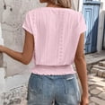 thumbnail image 5 of LEKWK Eyelet Tops for Women V Neck Short Sleeve Casual Summer Shirts Fashion Smocked Waist Solid Crop Top Beach Vacation Going Out Outfits, 5 of 5