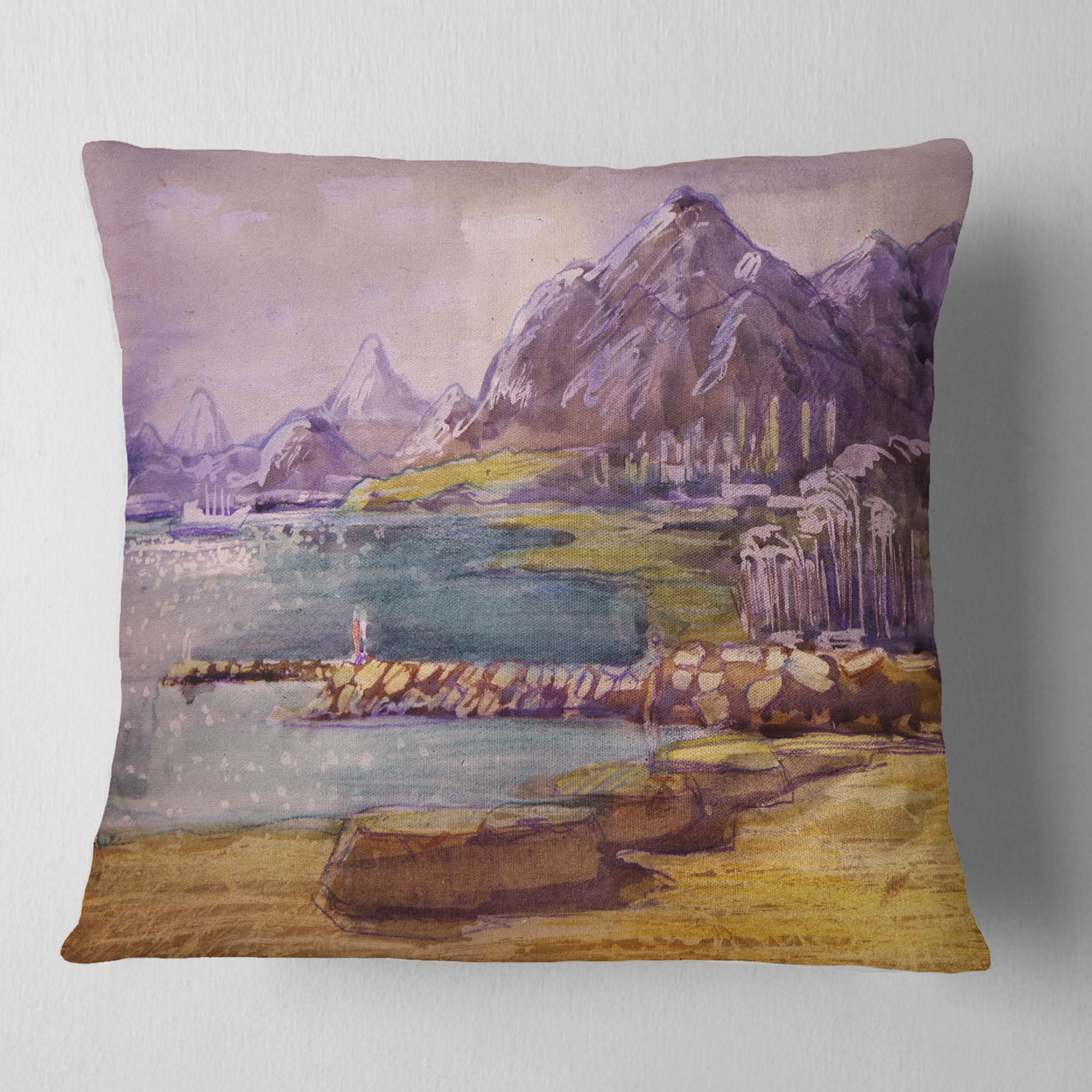 Designart Purple Hills - Landscape Printed Throw Pillow - 16x16