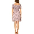 thumbnail image 3 of INSPIRE CHIC Women's Floral Printed Off Shoulder Short Sleeve Smocked Above the Knee Dress XS Pink, 3 of 6