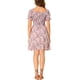 thumbnail image 3 of Vestido corto de mujer con estampado floral, sin hombros, de manga corta, con fruncido, por encima de la rodilla, color rosa, 3 of 6