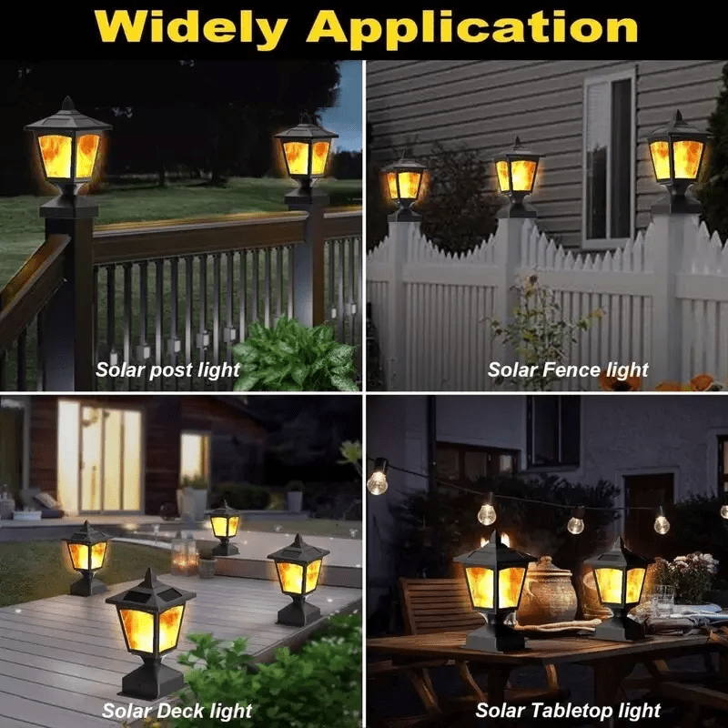 Solar Post Cap Lights Flickering Flame Outdoor Waterproof Black 2-Pack 4x4