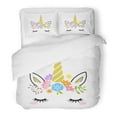 thumbnail image 1 of ABPHQTO Juego de ropa de cama de 3 piezas, cara de unicornio azul, cuerno dorado y flores, personaje de dibujos animados para niños, niñas, niños, magia, colorido, bonita funda nórdica, 1 of 1