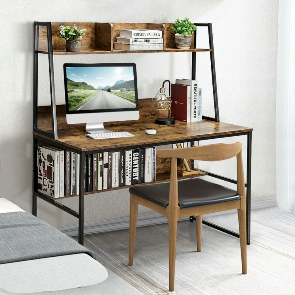 Demi Bonn 47" Computer Desk Writing Study Table Workstation, Gaming Workstation Home Office Desks, Rustic Brown