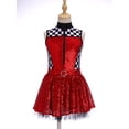 thumbnail image 5 of vastwit Kids Girls Sleeveless Checkerboard Sequins Tutu Dress Figure Ice Skating Performance Dance Party Wear Red 14, 5 of 7