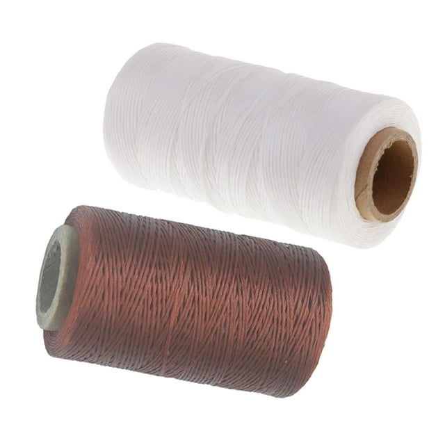 veasfak 2 Rolls 150D Leather Flat Waxed Thread DIY Hand Stitching Polyester Cord Crafts White Coffee