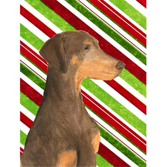 11 x 15 In. Doberman Candy Cane Holiday Christmas Flag, Garden Size