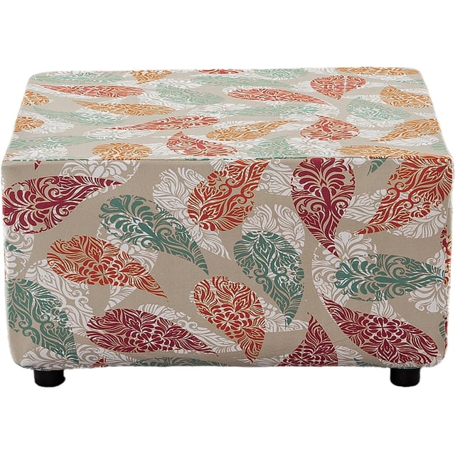 Ottoman Cover Square 40×40 38×38 36×36 50×50 48×48 Stretch Storage Stool Slipcover Rectangle L/XL Boho Style Hassock Protector Printed Foot Rest Covers Elastic Bottom(N,Rectangle M)
