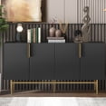 thumbnail image 2 of Accent Cabinet with 4 Doors, Atumon Buffet Cabinet with Gold Metal Legs and Adjustable Shelves, Modern Accent Cabinet, Heavy Duty Storage Cabinet Furniture for Kitchen Dining Room Living Room, Black, 2 of 10