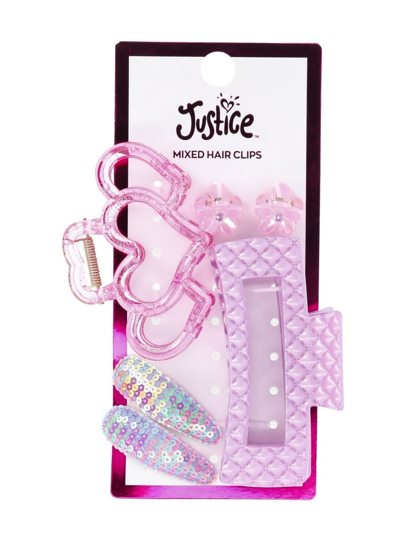 Justice Girls 6-Piece Hair Clip Set, Pink/Purple, Kids  display picture 2