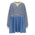 thumbnail image 3 of Generic Women Striped Fall Dresses Oversized Long Sleeve Pullover Top Patchwork Crewneck Sweatshirts Y2k Babydoll Dress, 3 of 5