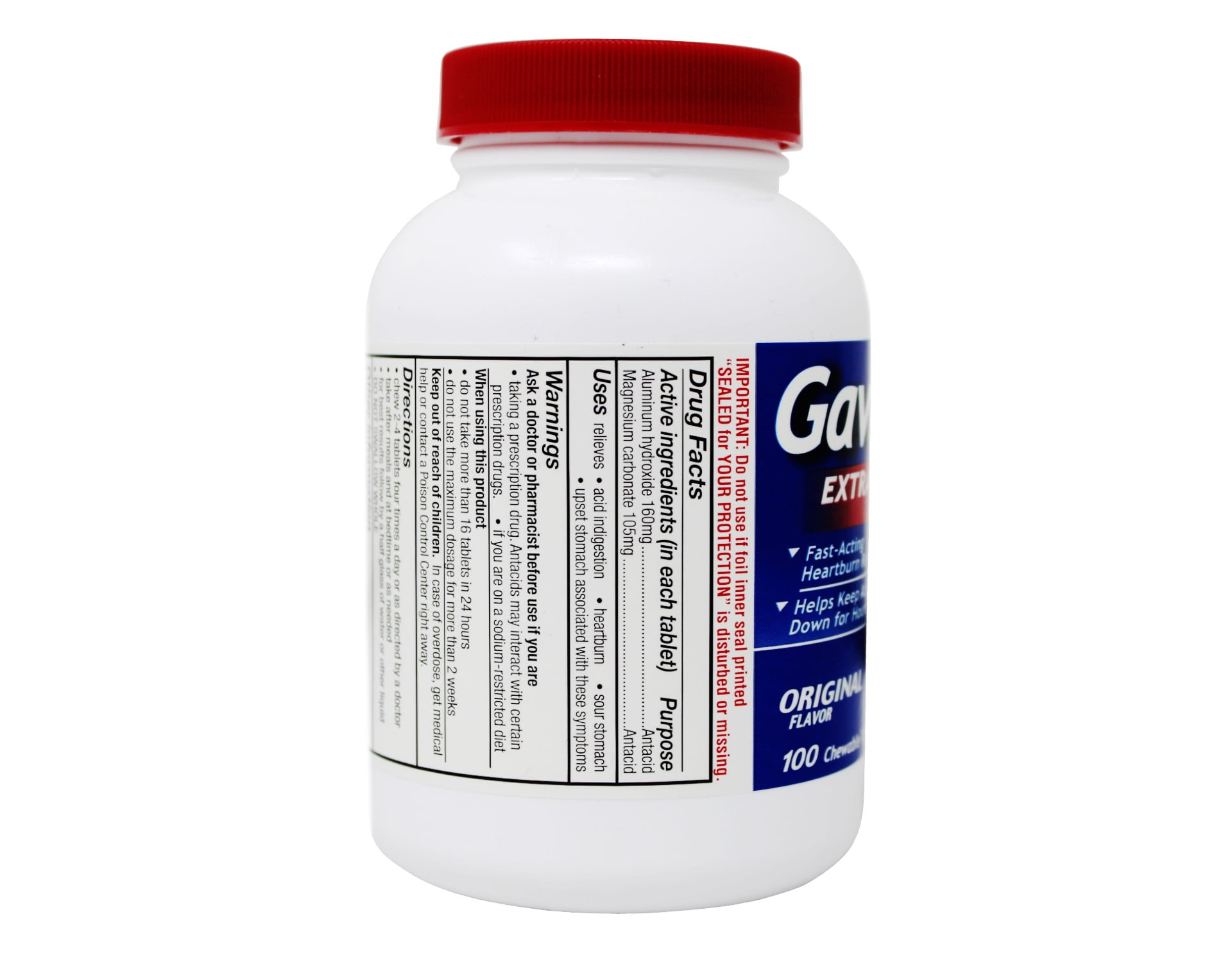 Gaviscon Extra Strength Chewable Antacid Tablets, Original Flavor, 100-Count Bottles (Pack of 3)