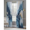thumbnail image 4 of Navy Blue Marble Semi Sheer Window Curtains 84 Inches Long, Modern Abstract Ink Painting Rod Pocket Voile Silky Chiffon Curtain Light Filtering Drapes for Living Room, Kitchen, 52"x84", 2 Panels, 4 of 9