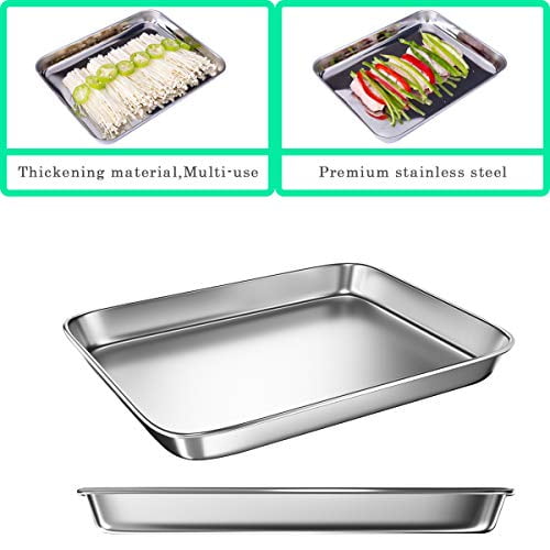 Cookie Sheets Pans for Toaster Oven，Small Stainless Steel Baking Sheet  Tray, BYkooc Dishwasher Safe Oven Pan, Anti-rust, Sturdy & Heavy, 9 x 7 x 1  