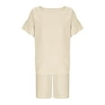 thumbnail image 4 of Cethrio Girls Outfit Sets, Relaxed Fit 2 Piece Ruffle Sleeve T-shirts & Shorts Set Beige Size 8-9T, 4 of 7